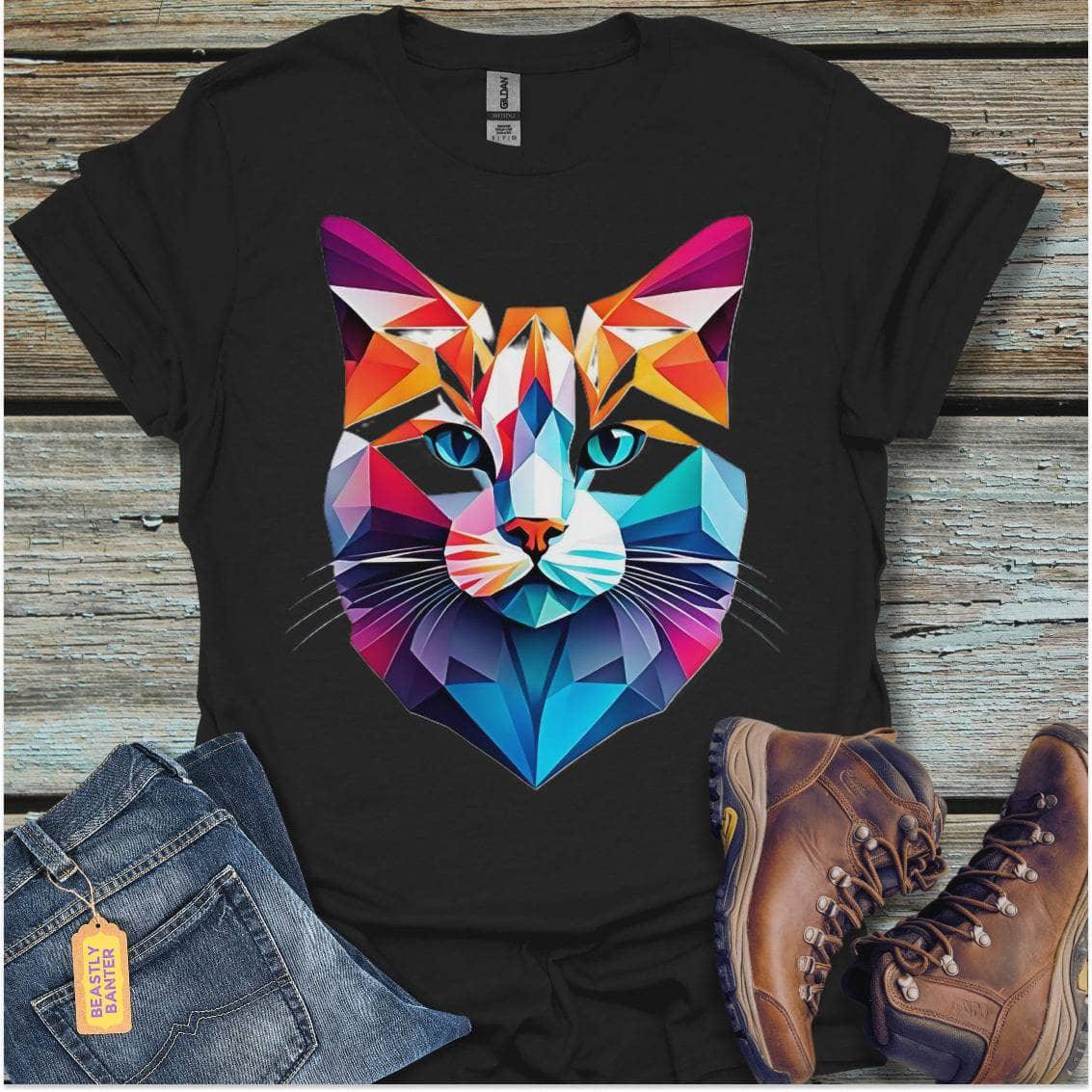 printify-t-shirt-black-s-geometric-cat-geometric-cat-32318355898577 - Beastly Banter