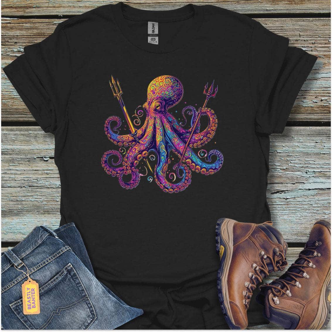 printify-t-shirt-black-s-octopus-trident-king-octopus-trident-king-32325428707537 - Beastly Banter