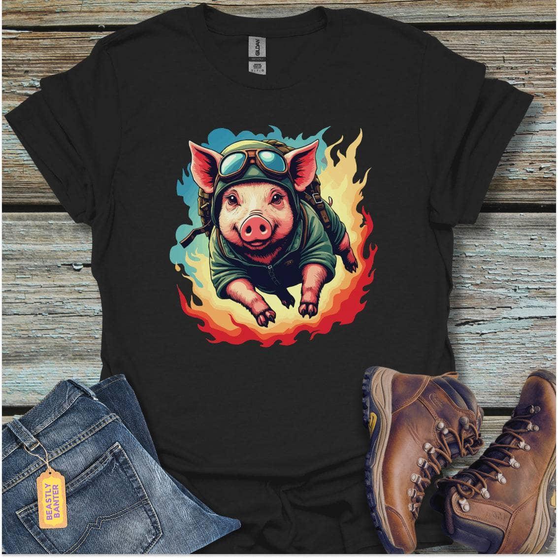 printify-t-shirt-black-s-paratrooper-pig-paratrooper-pig-32325699961041 - Beastly Banter