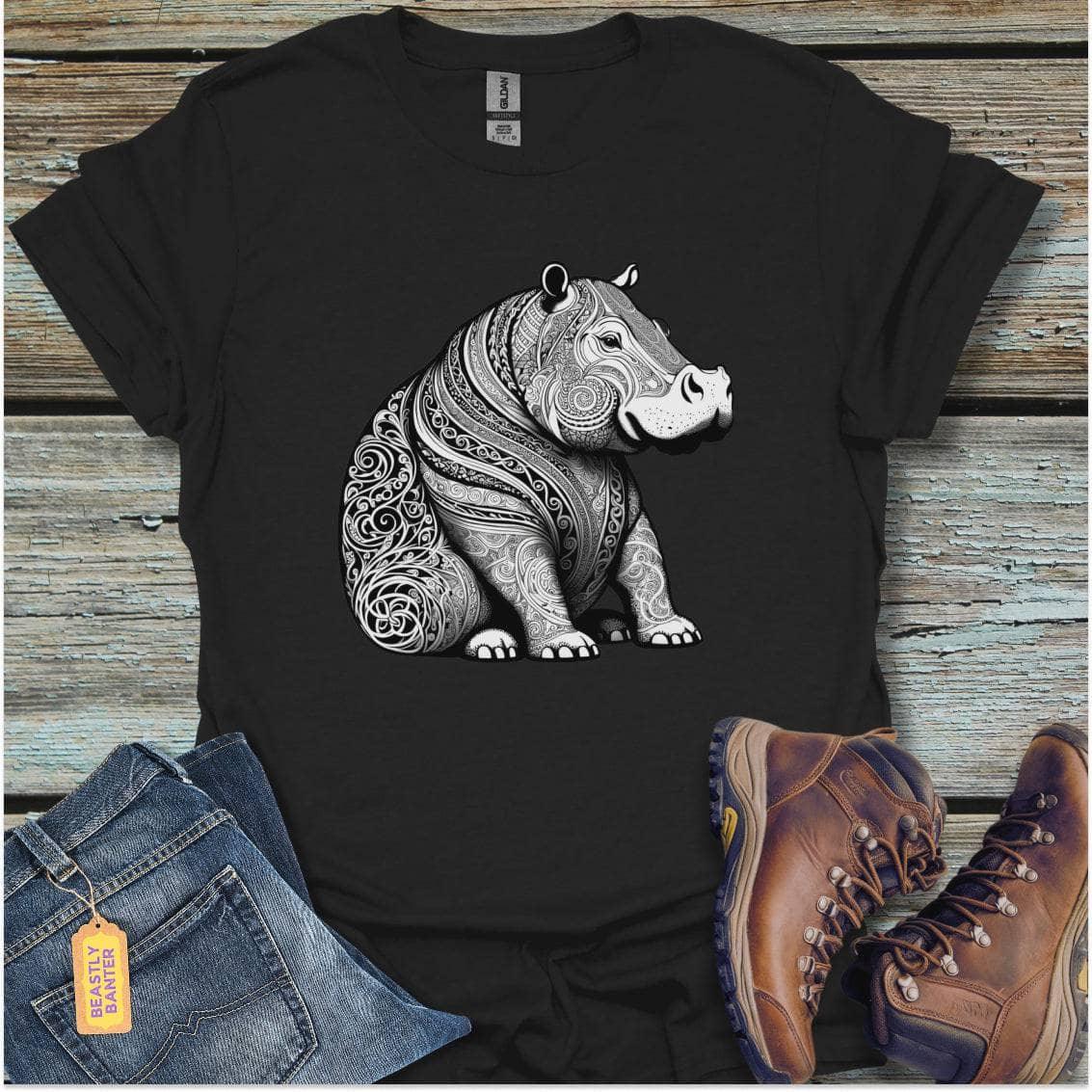 printify-t-shirt-black-s-pencil-sketch-hippo-pencil-sketch-hippo-32325724242129 - Beastly Banter