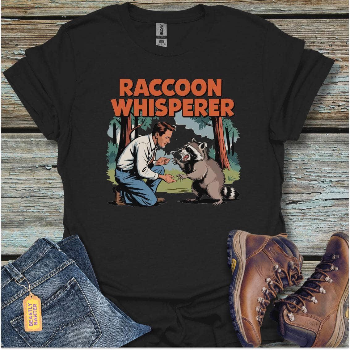 printify-t-shirt-black-s-raccoon-whisperer-raccoon-whisperer-32327200112849 - Beastly Banter