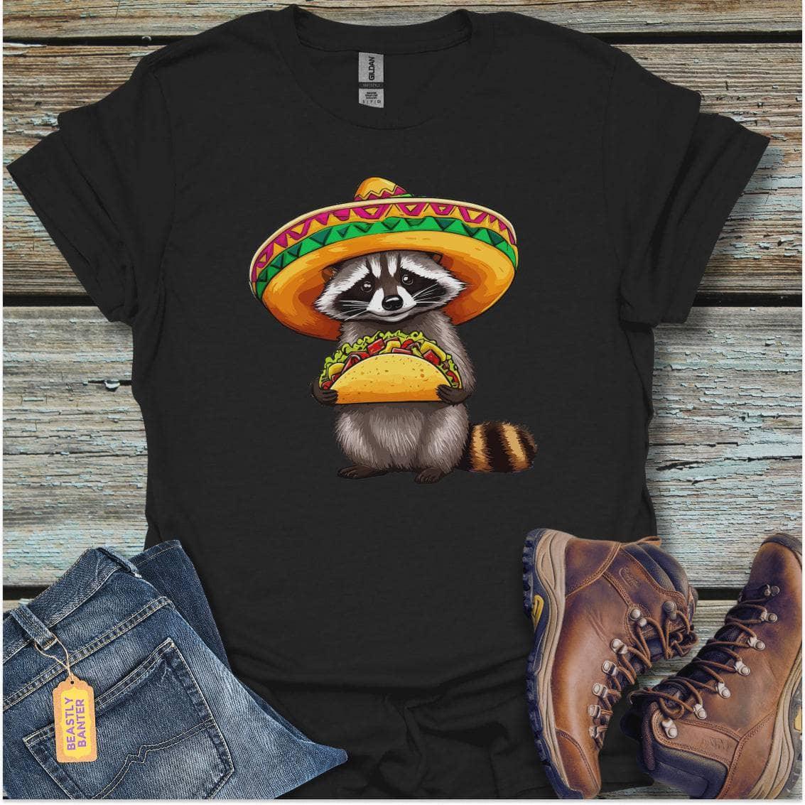 printify-t-shirt-black-s-raccoon-with-a-taco-raccoon-with-a-taco-32327282360529 - Beastly Banter