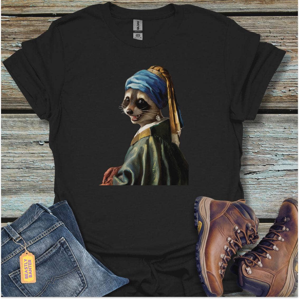 printify-t-shirt-black-s-raccoon-with-the-pearl-earring-raccoon-with-the-pearl-earring-32327337083089 - Beastly Banter