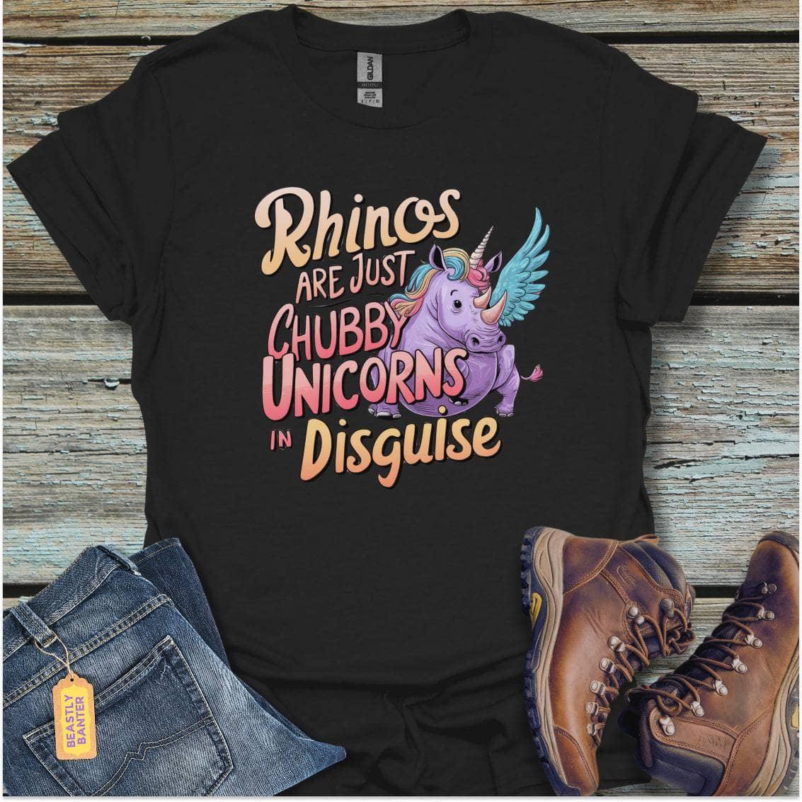 printify-t-shirt-black-s-rinos-are-just-chubby-unicorns-in-disguise-rinos-are-just-chubby-unicorns-in-disguise-32327496270033 - Beastly Banter