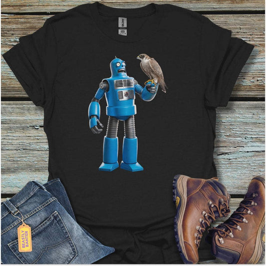 printify-t-shirt-black-s-robot-and-his-falcon-robot-and-his-falcon-32327606042833 - Beastly Banter