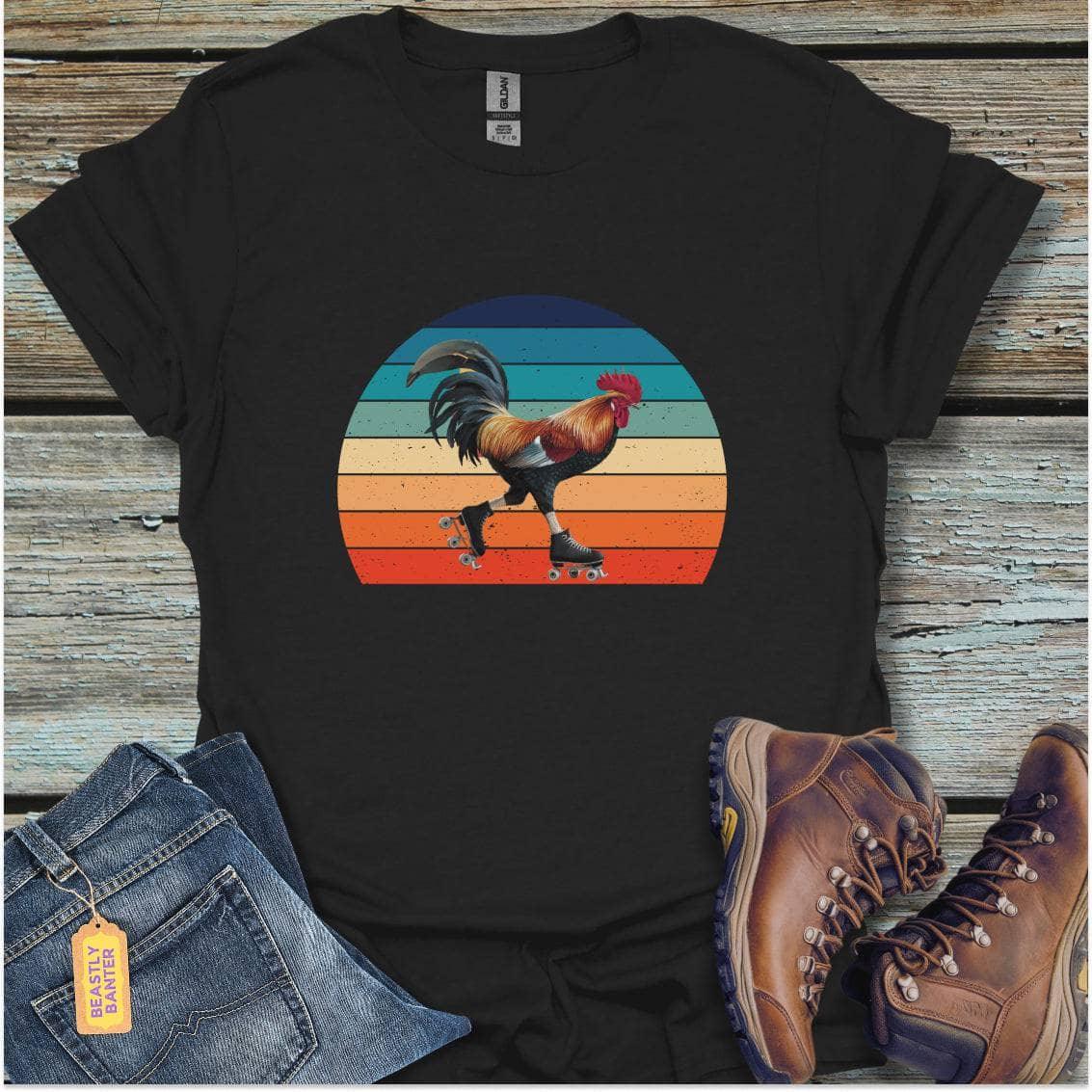 printify-t-shirt-black-s-rooster-on-skates-rooster-on-skates-32327638352081 - Beastly Banter