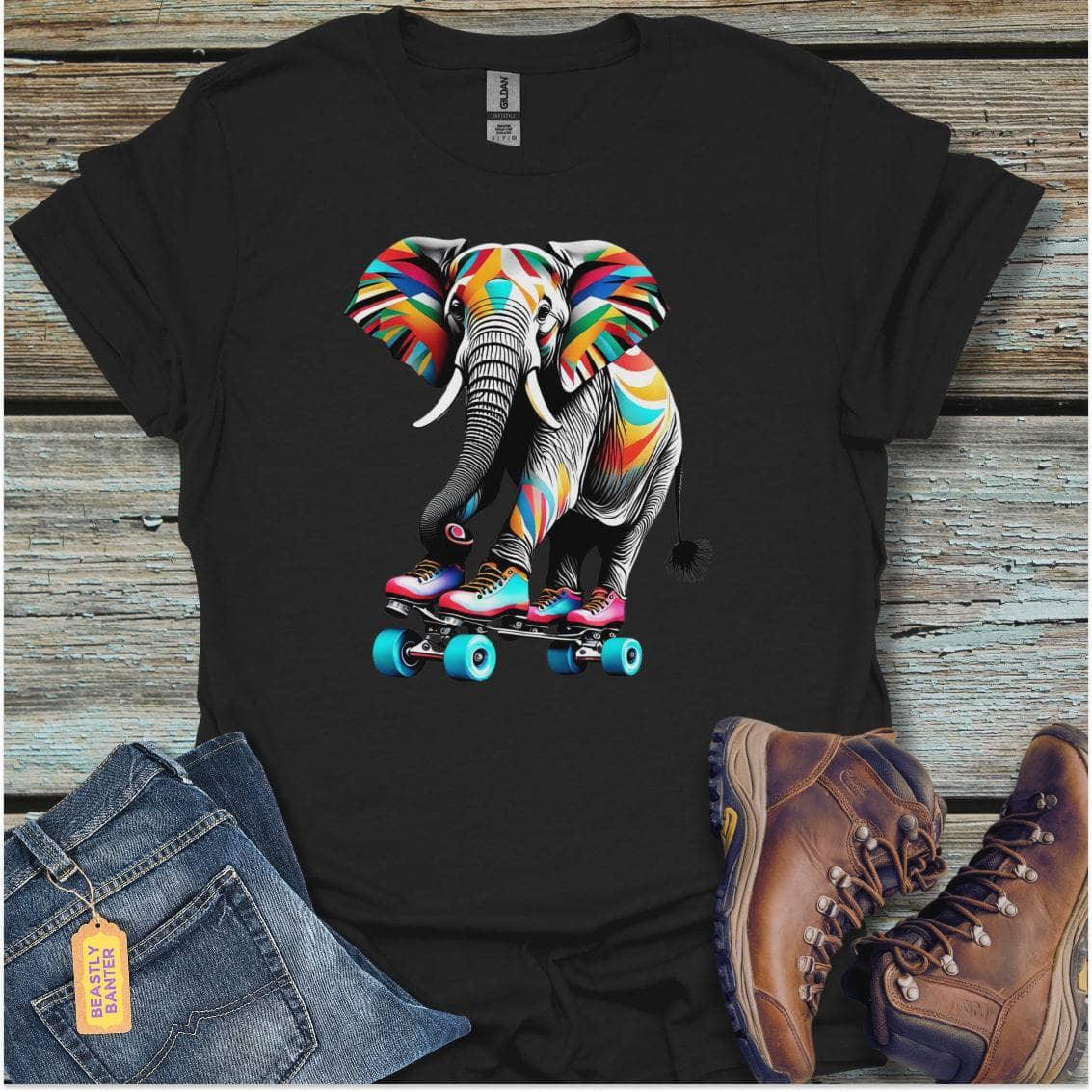 printify-t-shirt-black-s-skate-board-elephant-skate-board-elephant-32328069775569 - Beastly Banter