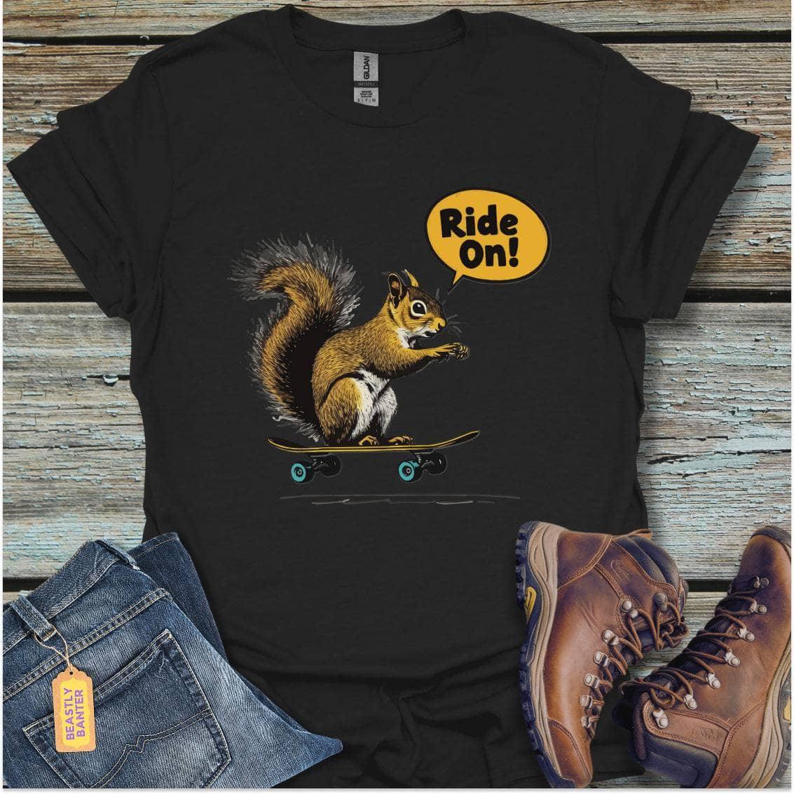 printify-t-shirt-black-s-squirrel-ride-on-squirrel-ride-on-32328182169809 - Beastly Banter