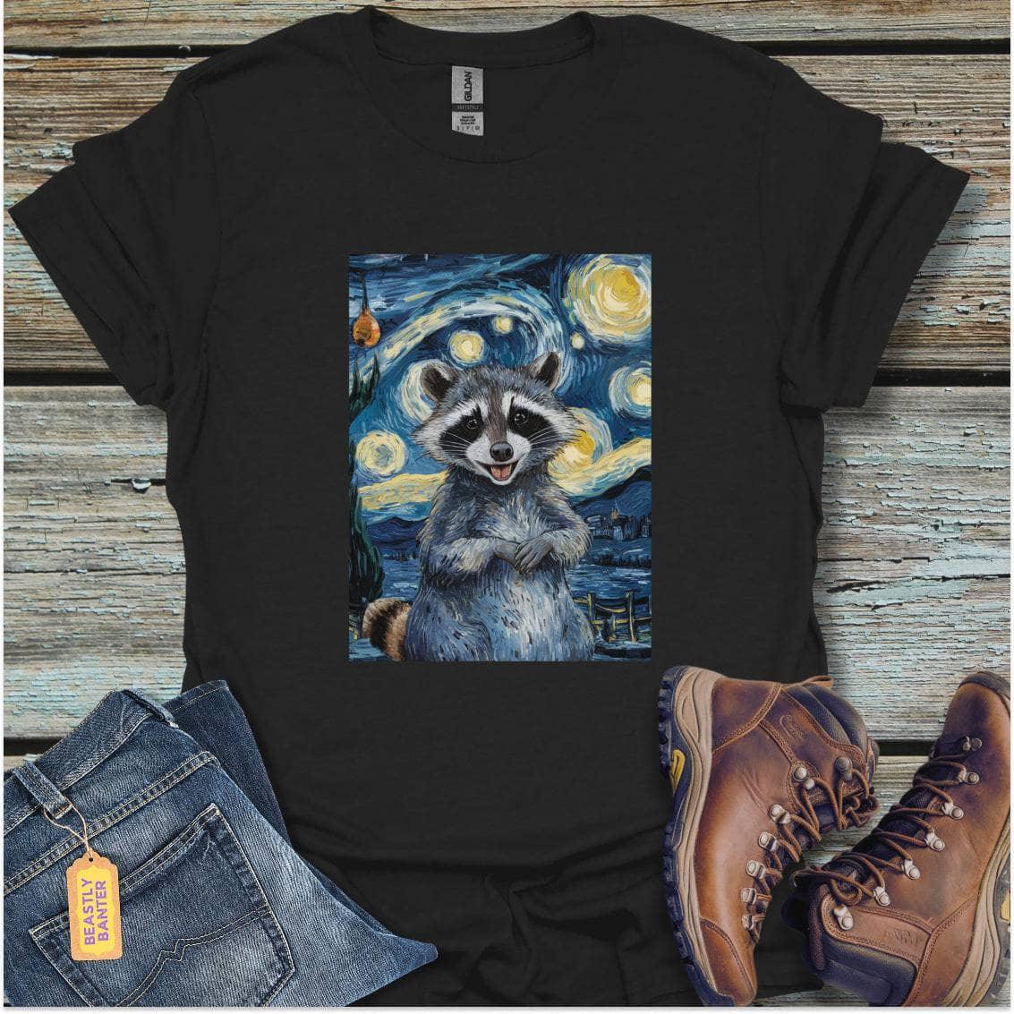 printify-t-shirt-black-s-starry-night-raccoon-starry-night-raccoon-32328688304337 - Beastly Banter