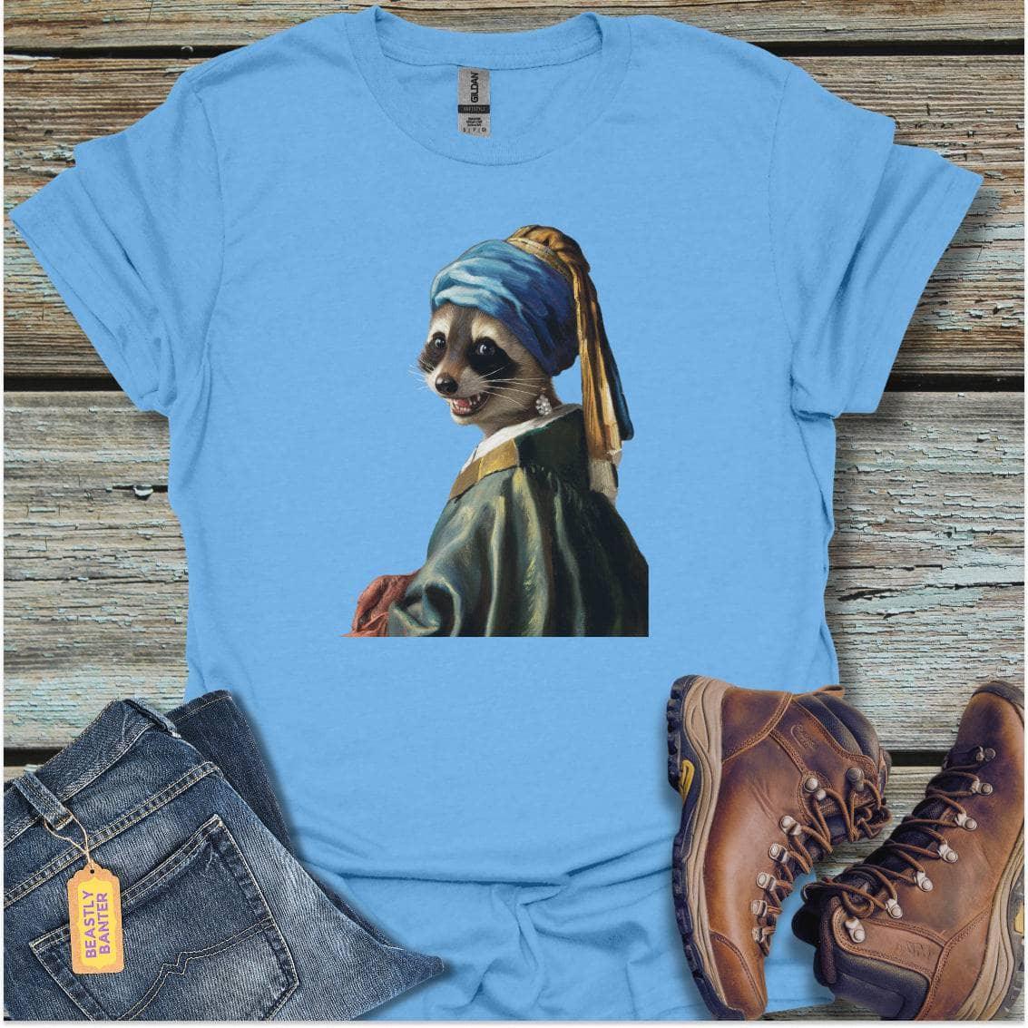 printify-t-shirt-carolina-blue-s-raccoon-with-the-pearl-earring-raccoon-with-the-pearl-earring-32327337115857 - Beastly Banter