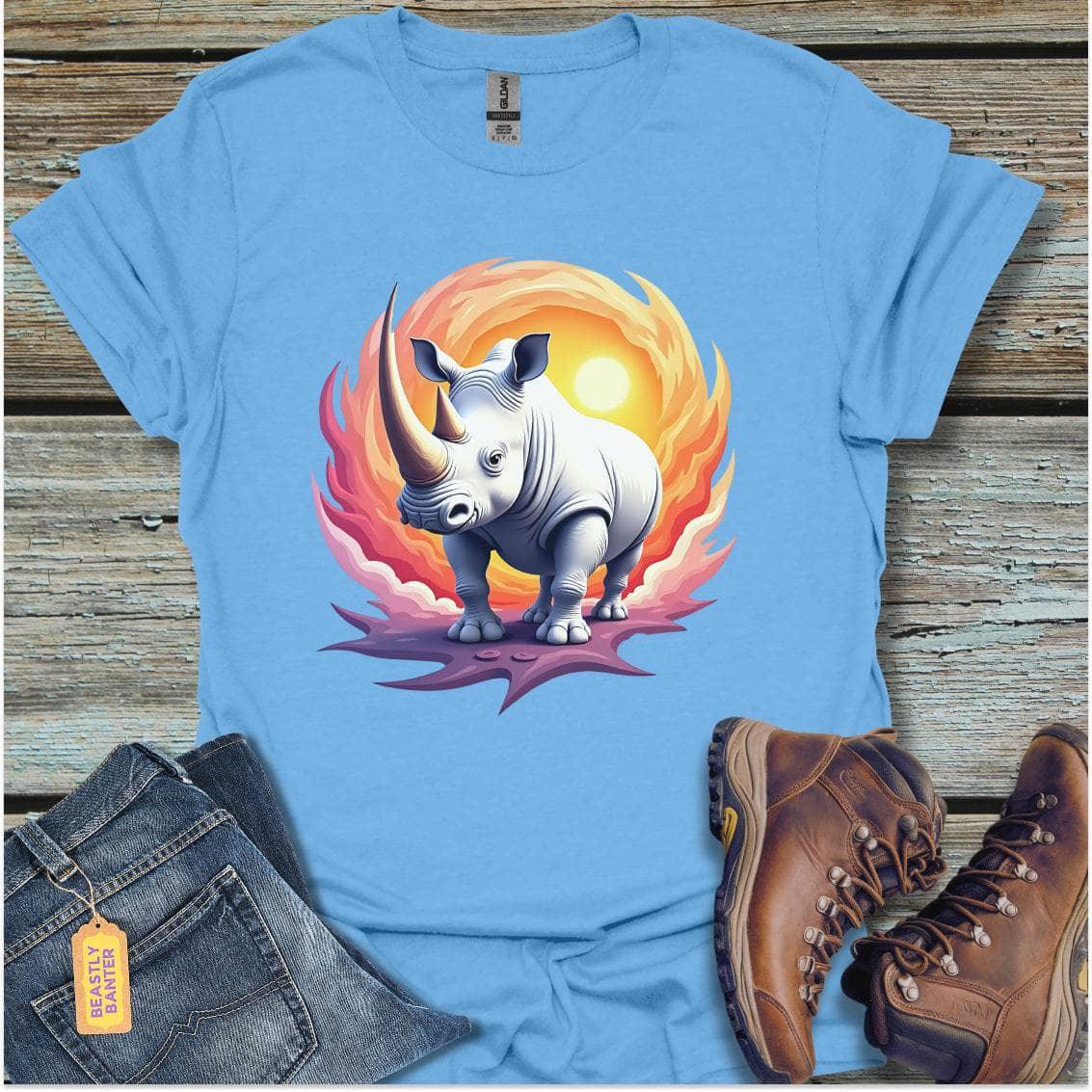 printify-t-shirt-carolina-blue-s-rhino-sunset-rhino-sunset-32327450493137 - Beastly Banter