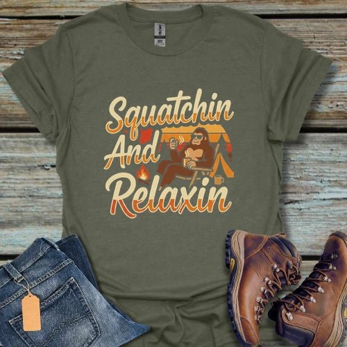 Squatchin' And Relaxin Camping T-Shirt - Beastly Banter