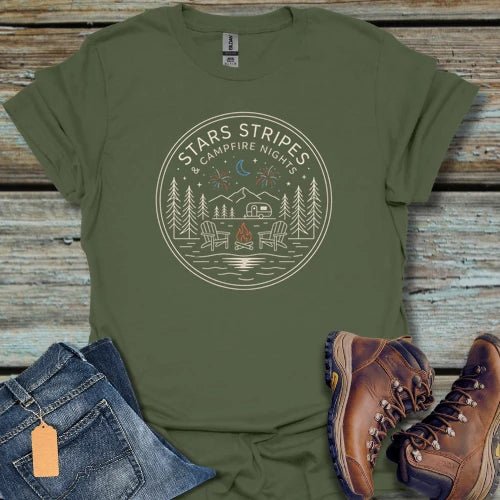 Stars Stripes & Campfire Nights T-Shirt - Beastly Banter